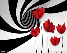 现代简约浪漫红色花朵背景墙