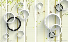 现代简约优雅树木圆圈背景墙