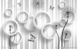 现代简约抽象花卉蝴蝶背景墙