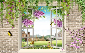 优美窗外风景背景墙