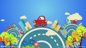 精美卡通旋转动画汽车飞机公路