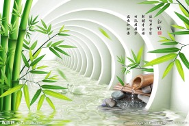 竹报平安中式背景墙