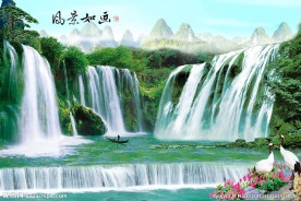 风景如画山水中式背景墙