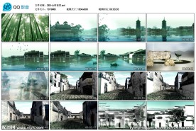 竹林江南水乡小船老院中国风背景