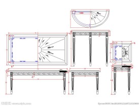 美式长方形车积脚餐桌生产图纸
