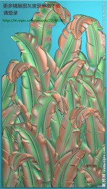 芭蕉叶洋花门上花精雕灰度浮雕图