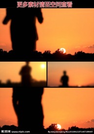 夕阳下跑步者剪影高清实拍视频素