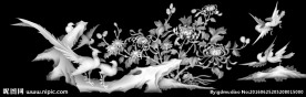 牡丹花花鸟浮雕灰度图