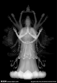 千手观音佛像浮雕灰度图