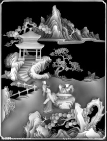 童子琴棋书画书柜门板灰度图