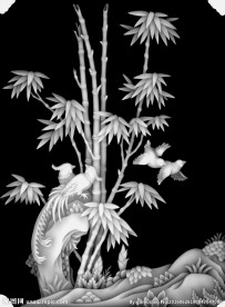 竹子花鸟四季花浮雕灰度图