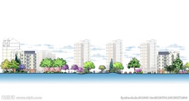 小区景观手绘风格剖面图psd