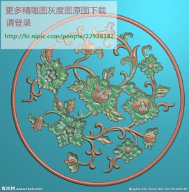 牡丹花圆形洋花精雕图