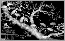 梅花白鹤仙鹤灰度图