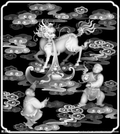 麒麟祥云送子灰度图