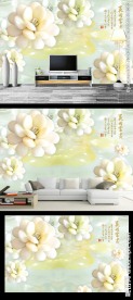 玉雕花开富贵中式背景墙