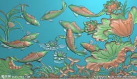 荷花九鲤鱼年年有余挂屏精雕图