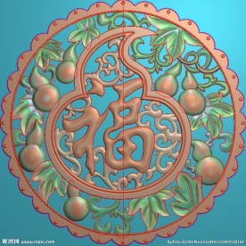 精雕浮雕图圆形镂空葫芦福字挂件