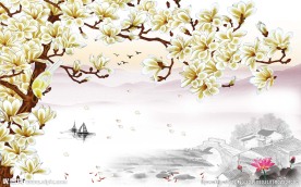 玉兰花电视背景墙