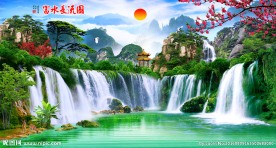 3D背景墙立体山水画