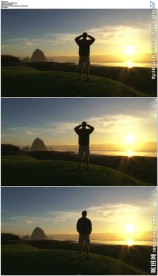 一个男人海边看夕阳