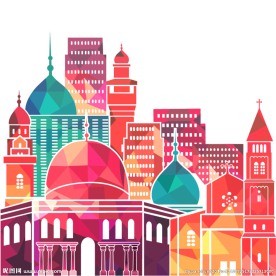 AI欧洲风格炫彩城堡矢量图