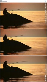 夕阳下海边钓鱼剪影