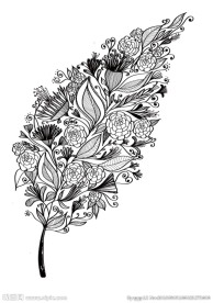 手绘AI树叶线描素材