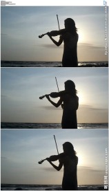 美女海边拉小提琴剪影