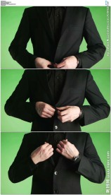 商人穿西服扣纽扣特写绿屏抠像