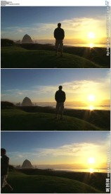 男人独自看大海夕阳