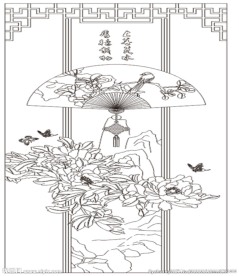 牡丹玄关背景墙