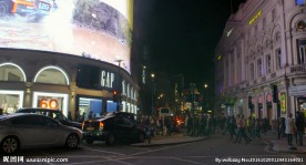 伦敦夜晚皮卡丽广场繁忙街景