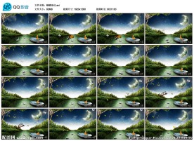 蝴蝶泉边卡通月亮小船白天鹅背景