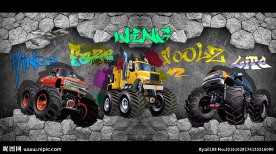 大卡车破墙背景墙