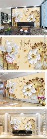 家和富贵荷花中式电视背景墙
