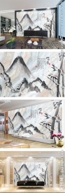 山水情大理石中式电视背景墙