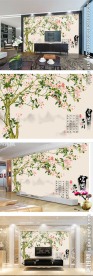 富贵吉祥花树中式电视背景墙