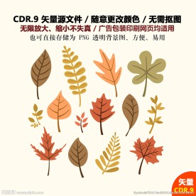 手绘卡通树叶树枝矢量图