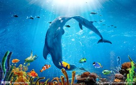 海底世界海豚背景墙