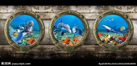 金属窗户海底世界背景墙