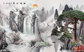 松鹤延年中式背景墙