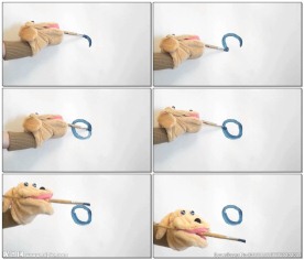 带着玩偶手套画圈