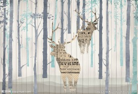 北欧抽象树林麋鹿背景墙