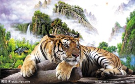 老虎国画背景墙