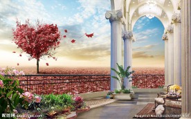 欧式立体风景背景墙
