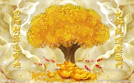 发财树玉雕背景墙