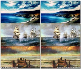 古代帆船动态油画