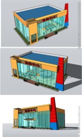 玻璃幕墙售楼处建筑草图大师SU