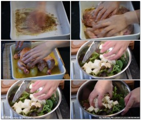 腌制烤鸡配菜调制高清烹饪视频